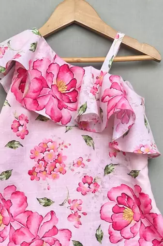 Light pink floral one shoulder dress