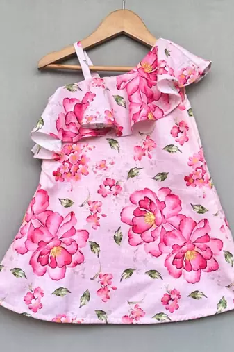 Light pink floral one shoulder dress