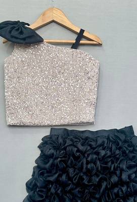 Silver sequin top with black ruffled skirt 2