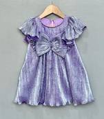 Metallic purple pleated party dress with oversized bow