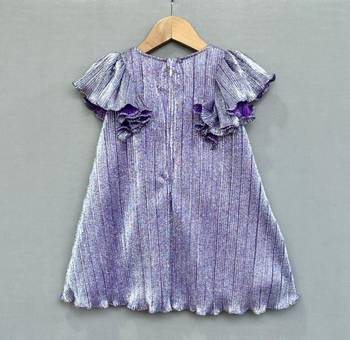 Metallic purple pleated party dress with oversized bow 3