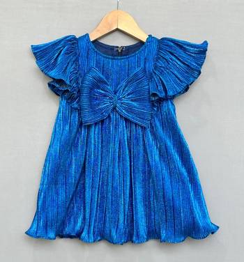Royal blue pleated party dress with oversized bow 1