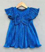 Royal blue pleated party dress with oversized bow