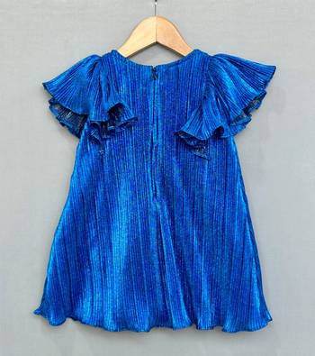 Royal blue pleated party dress with oversized bow 3
