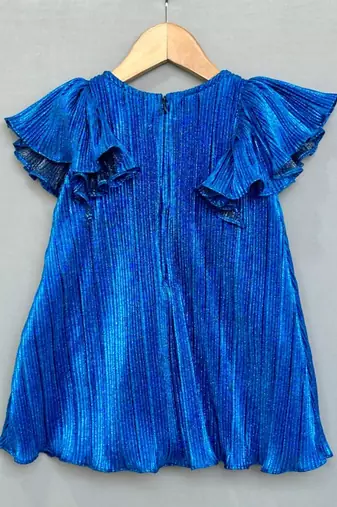 Royal blue pleated party dress with oversized bow