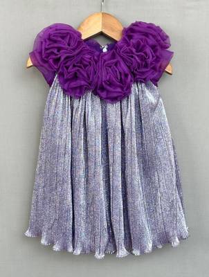 Metallic purple pleated party dress with 3d floral bodice 2