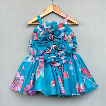 Turquoise floral organza dress with ruffle bodice 2