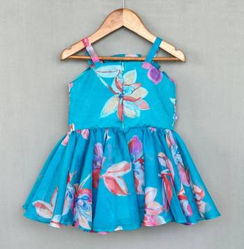 Turquoise floral organza dress with ruffle bodice 3