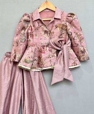 Dusty rose floral and bird print peplum top with palazzo 2