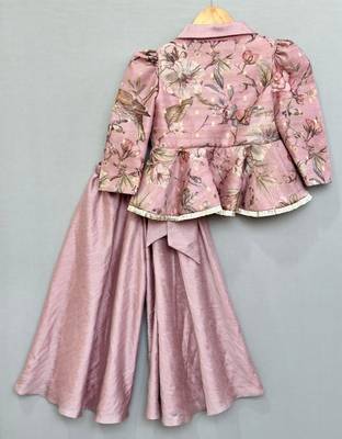 Dusty rose floral and bird print peplum top with palazzo 3
