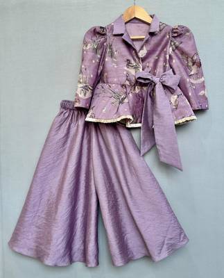 lavender bird print peplum top with palazzo 1