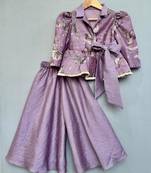 lavender bird print peplum top with palazzo