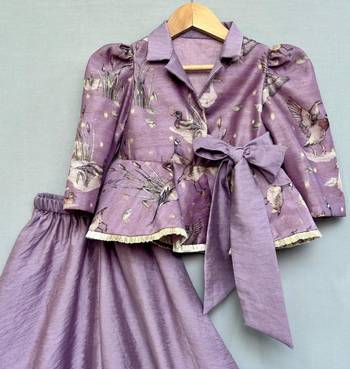 lavender bird print peplum top with palazzo 2