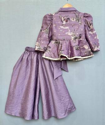 lavender bird print peplum top with palazzo 3