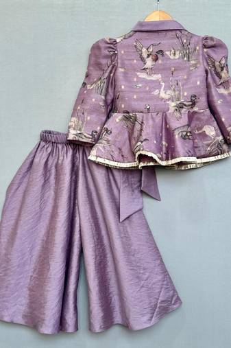 lavender bird print peplum top with palazzo