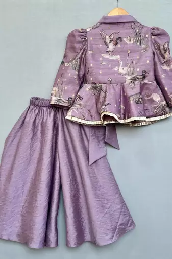 lavender bird print peplum top with palazzo