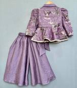 lavender bird print peplum top with palazzo