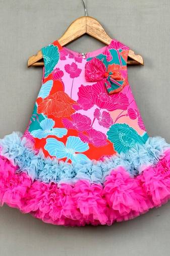 Multicolour abstract printed tutu dress