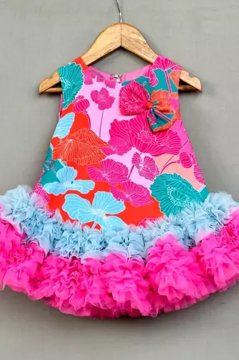 Multicolour abstract printed tutu dress
