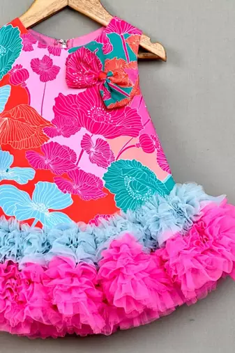 Multicolour abstract printed tutu dress