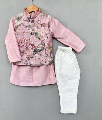 Pastel pink floral nehru jacket set with pants 1