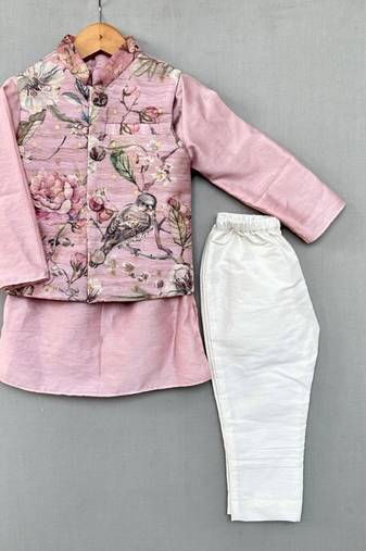 Pastel pink floral nehru jacket set with pants