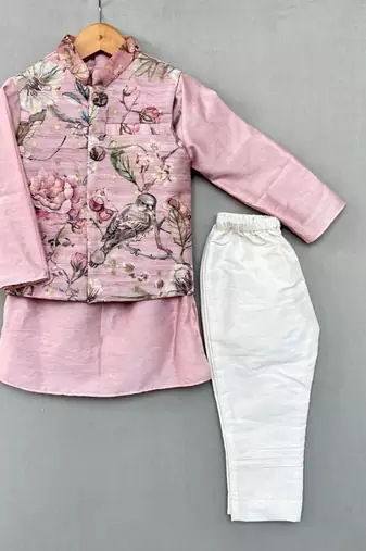 Pastel pink floral nehru jacket set with pants
