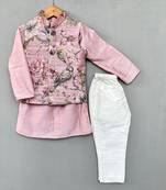 Pastel pink floral nehru jacket set with pants