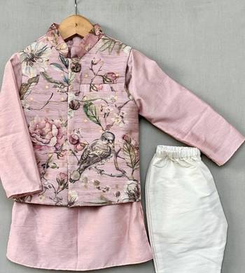 Pastel pink floral nehru jacket set with pants 2