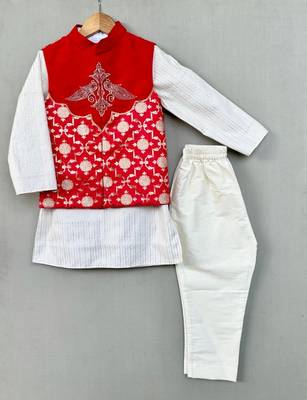 Embroidered nehru jacket in brocade with kurta and pants 1