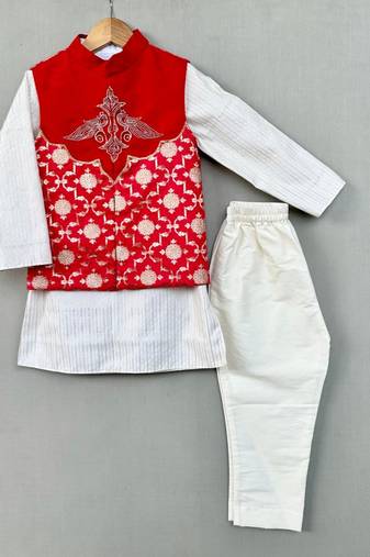 Embroidered nehru jacket in brocade with kurta and pants