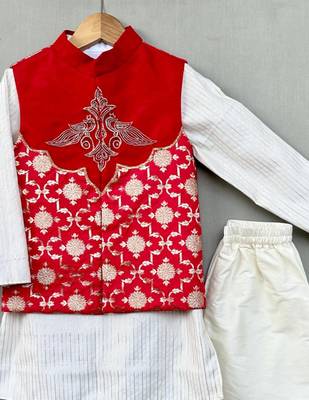 Embroidered nehru jacket in brocade with kurta and pants 2