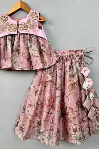 Embroidered blush pink floral lehenga set