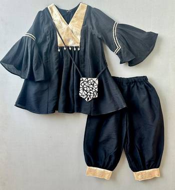 Black & gold kurti patiala set with sling bag 1