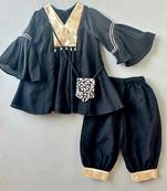 Black & gold kurti patiala set with sling bag