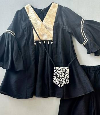 Black & gold kurti patiala set with sling bag 2