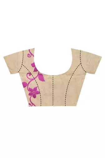 beige Cotton Dhakai Jamdani Handloom Saree With Blouse