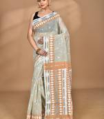 beige Cotton Dhakai Jamdani Handloom Saree With Blouse