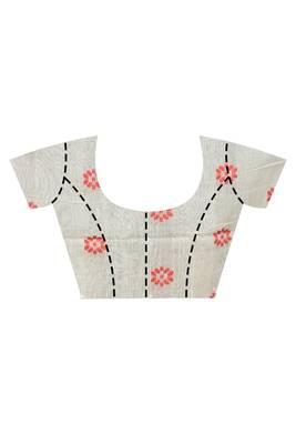 Cream Cotton Dhakai Jamdani Handloom Saree With Blouse 5