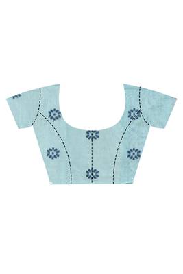 blue Cotton Dhakai Jamdani Handloom Saree With Blouse 5