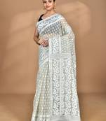 grey Cotton Dhakai Jamdani Handloom Saree With Blouse