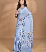 grey Cotton Dhakai Jamdani Handloom Saree With Blouse