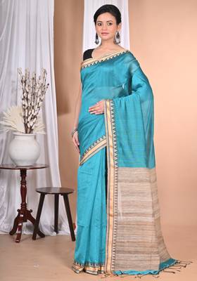 green Cotton Dhakai Jamdani Handloom Saree With Blouse 1