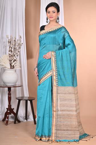 green Cotton Dhakai Jamdani Handloom Saree With Blouse