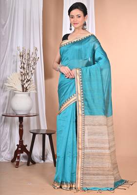 green Cotton Dhakai Jamdani Handloom Saree With Blouse 2