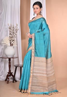 green Cotton Dhakai Jamdani Handloom Saree With Blouse 3