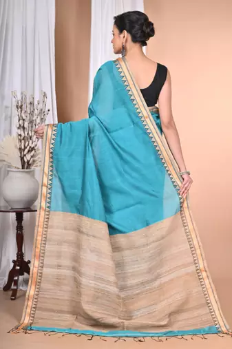 green Cotton Dhakai Jamdani Handloom Saree With Blouse