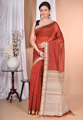 brown Cotton Dhakai Jamdani Handloom Saree With Blouse 1