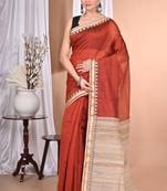 brown Cotton Dhakai Jamdani Handloom Saree With Blouse
