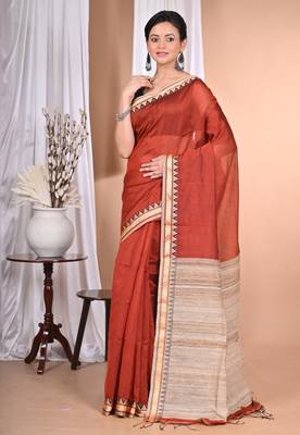 brown Cotton Dhakai Jamdani Handloom Saree With Blouse 2